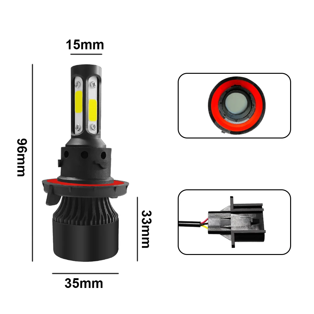 2pcs Car Headlight H4 H7 H8 H9 H11 Car 4-Sides LED Headlight 9004 9005 9005 9006 H13 200W 20000LM Hi/Low Kit Bulbs Beam 6000K