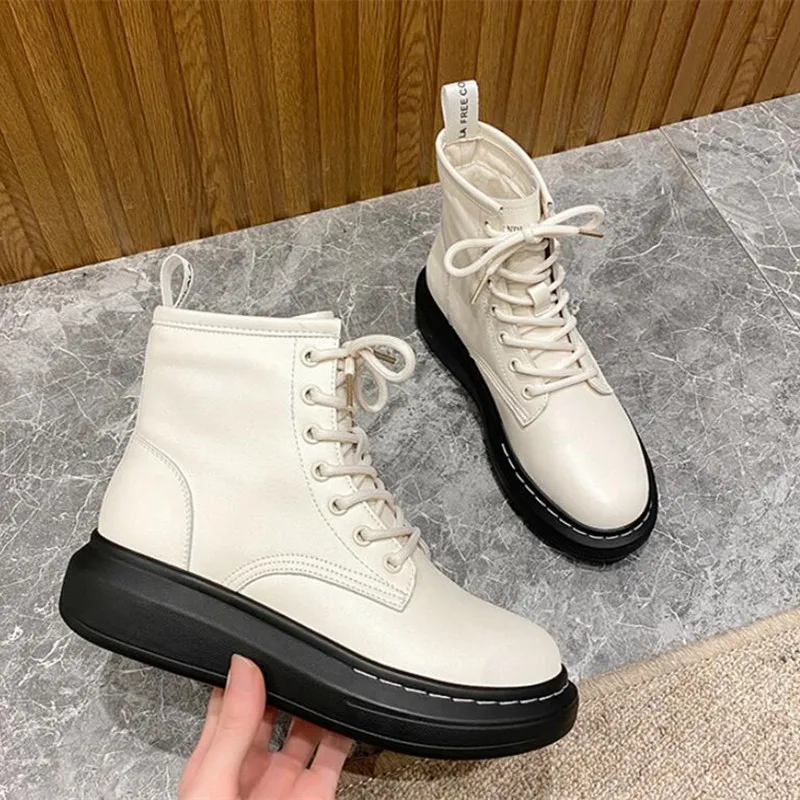 

Martin Boots Female British Winter New Genuine Leather Women's Thick-Soled Motorcycle Short Boots Platform Ankle Boots Shoe