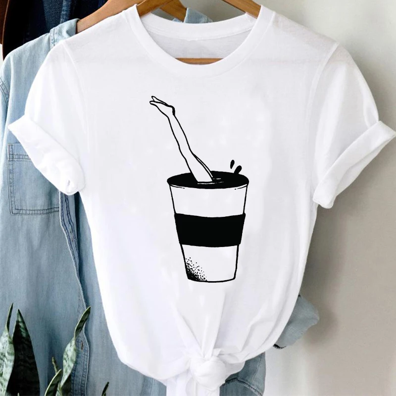 

2021 summer abstract art style cartoon print women's T-shirt original red wine glass street lovers loose hip-hop short sleeves