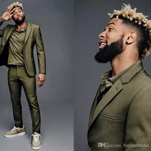 Traje de solapa de muesca verde oliva para hombre, traje ajustado para graduación, boda, novio, 2 piezas (chaqueta + Pantalones) 2021 (3)
