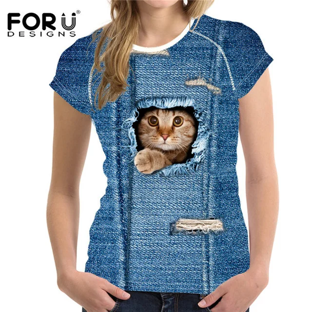 FORUDESIGNS/футболка, женские топы, футболки с 3D милым котом, одежда для девочек-подростков, женская футболка Kawaii для женщин, Vetement Femme, одежда - Цвет: C3304BV