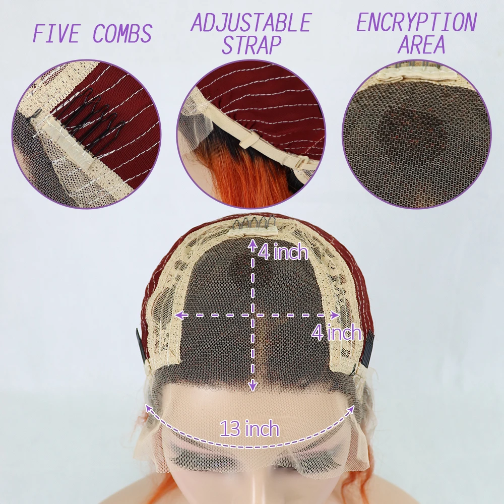 

Red Bob Lace Front Wig 13X4 Colored Human Hair Lace Frontal Wigs Ombre Burgundy Orange Short Bob Wigs150% Brazilian Remy