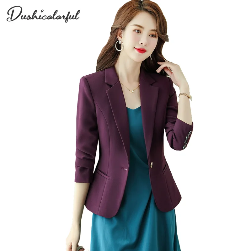 

Classic Designer Blazer Jacket Women's Single Buttons Fashion Textured Purple Long Sleeve Pockets Female Outerwear Chic Tops