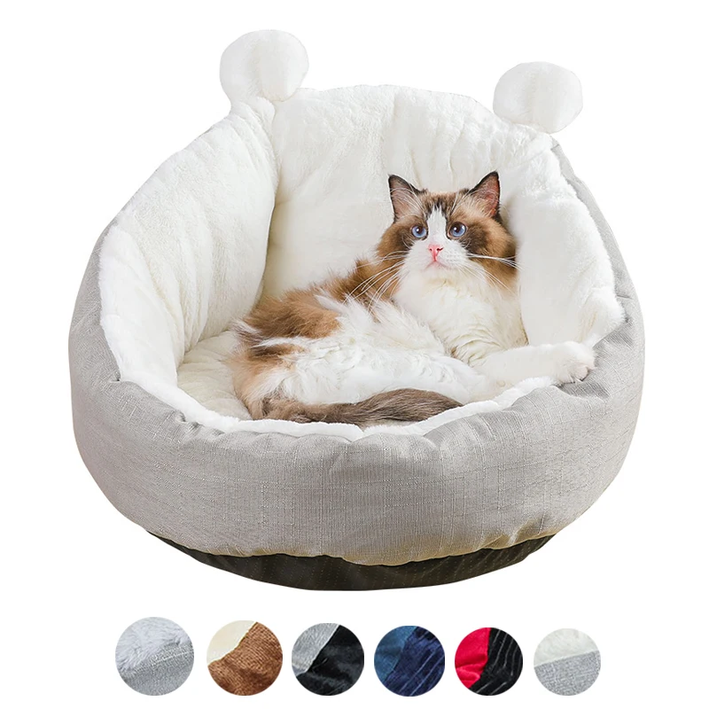 Круглая кровать для кошки плюшевая зимняя теплая лежак милая мягкая подушка в