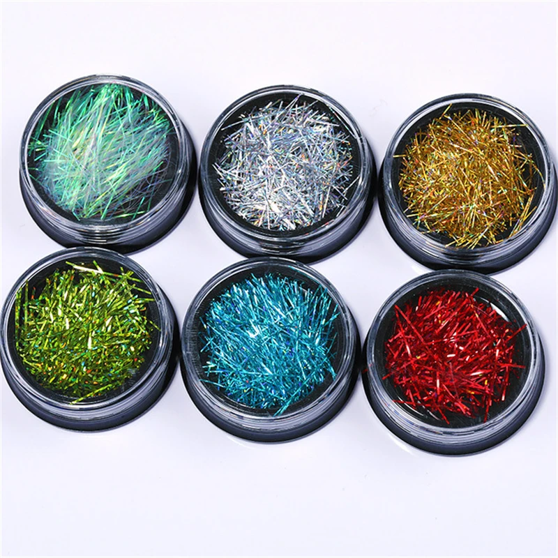 

1 Box Nail Art Colorful Glitter Silk Lines Superfine Gold Silver Foil Stickers 3D DIY Design Stripe Star Line Decals Decor