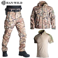 han wild outdoor soft shell suit shark skin jacket pants shirt military uniform set tactical suit army clothes hiking waterproof