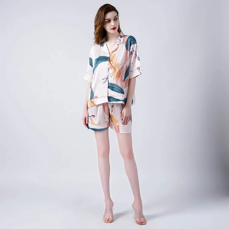 Женский пижамный комплект Elengant в простом стиле мягкая шелковая атласная пижама с