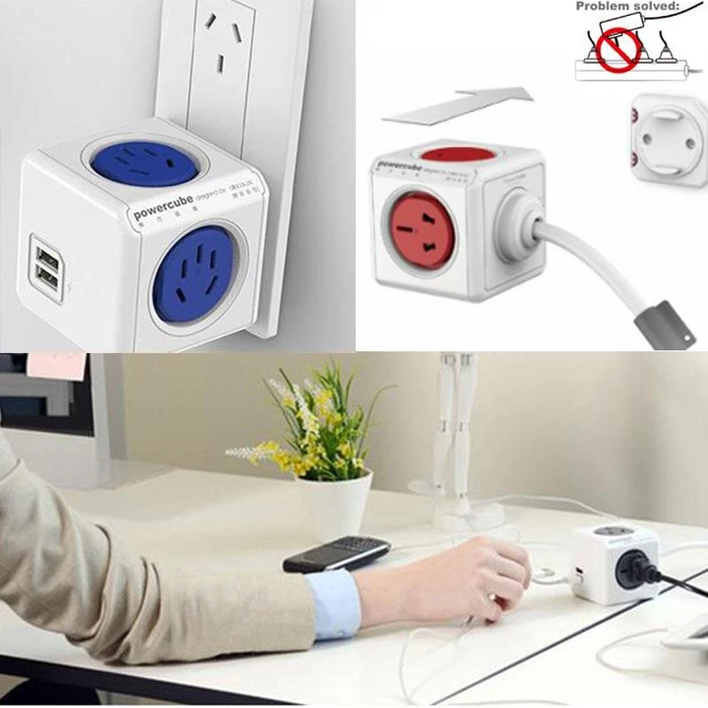Интеллектуальное создание power Cube розетка usb порты переключаемая розетка расширяемая Синяя
