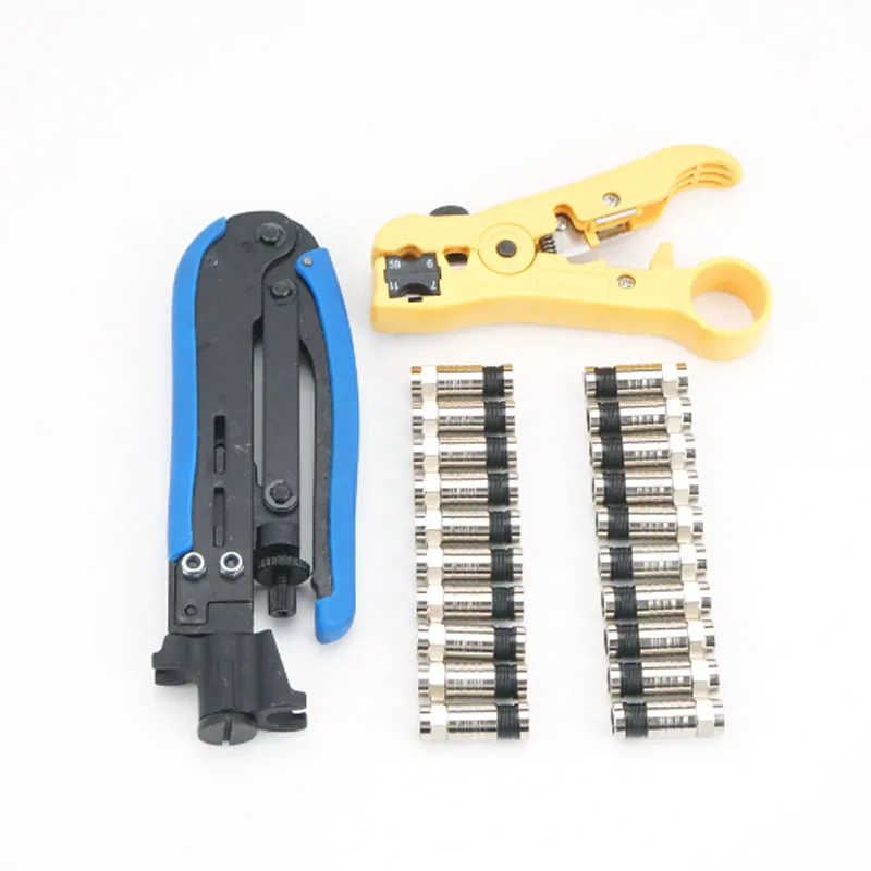 

Coaxial cable extrusion clamp RG6 / 59/11 cable TV crimping clamp stripper combination tool set