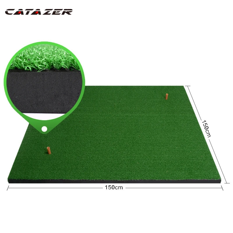 

Catazer Golf Hitting Mat Practice Hitting Mat Golf Swing Trainer Training Turf Mat with Rubber Tee Holder 1.5M*1.5M/1.5M*1.0M