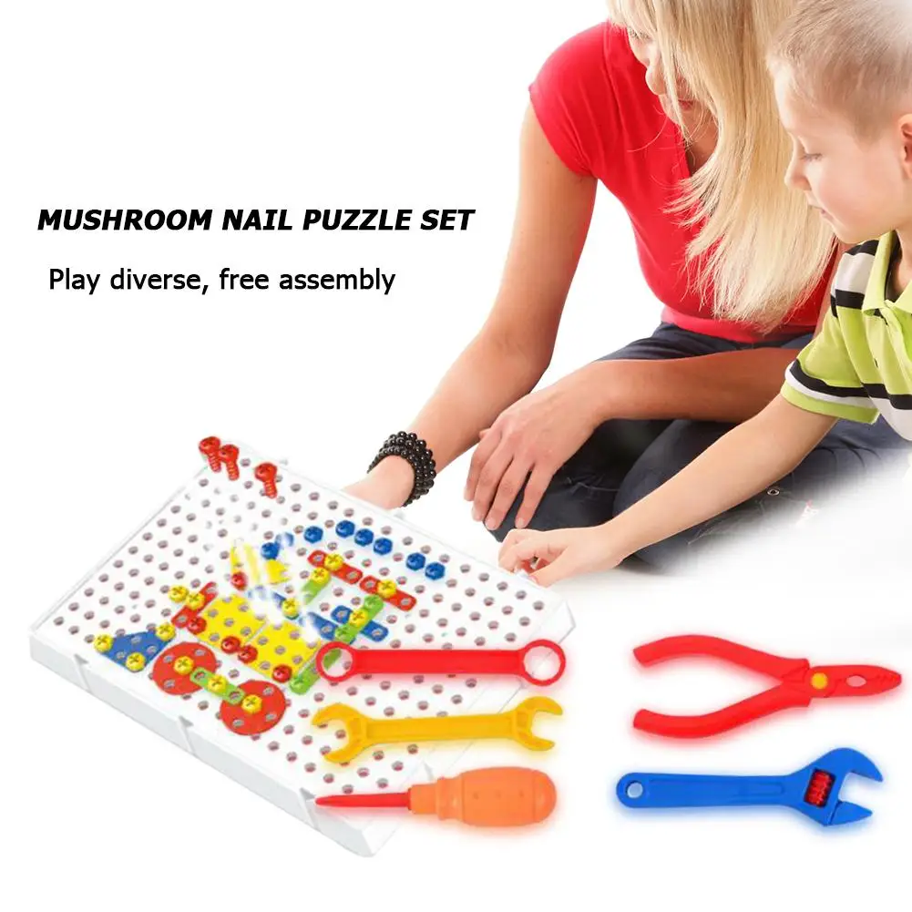 DIY 3D Baby Mushrooms Nails Jigsaw Puzzle Game Screw Drill Child Educational Toy Developing Intelligence Hands-on Ability