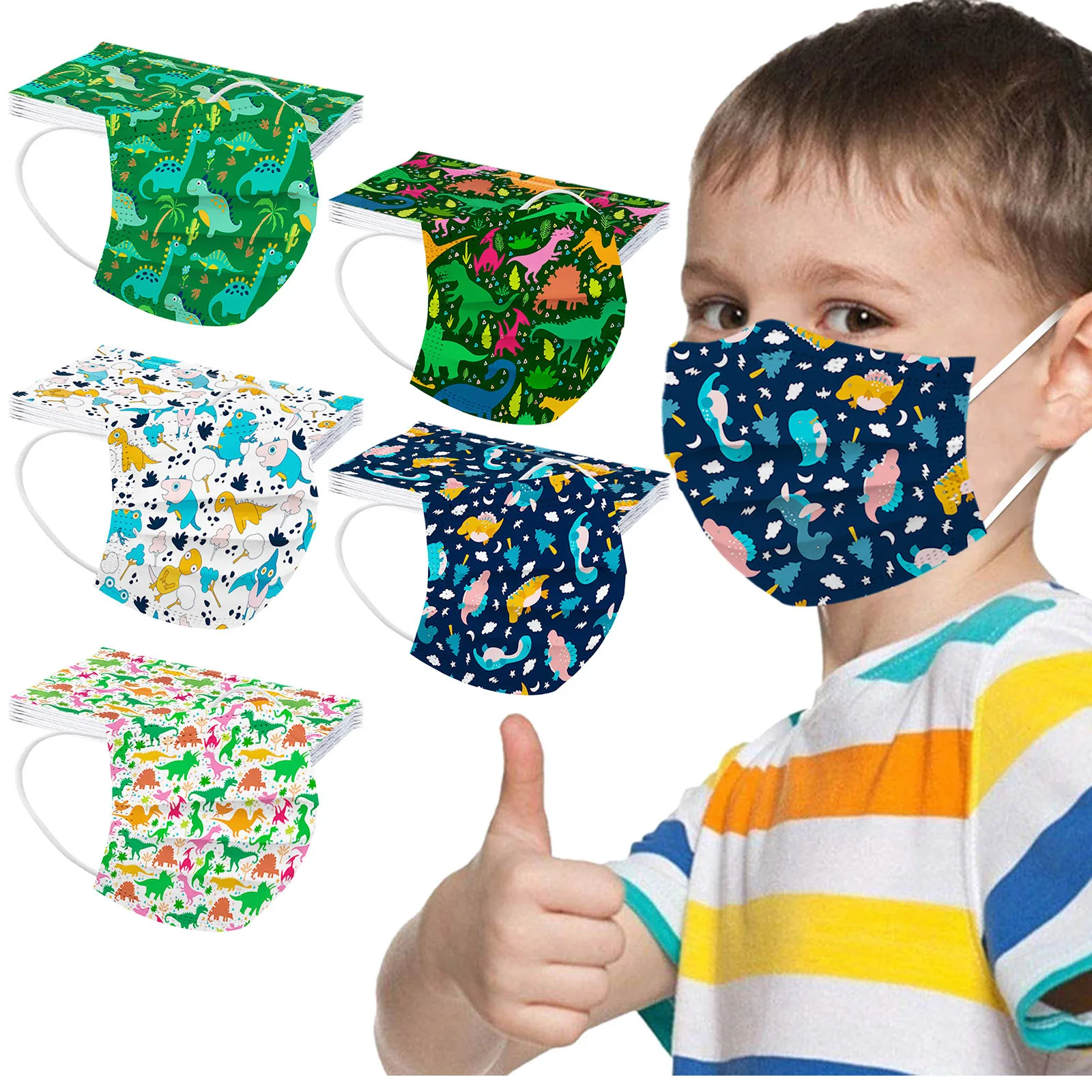 

Маска динозавра тканевая с мультяшным принтом, 50 шт.