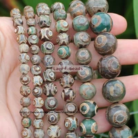 natural ancient dzi agate green 3eyes 6 14mm round space beads for diy necklace bracelet jewelry making