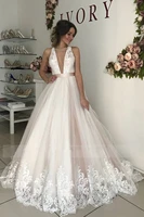 2020 plunging illusion tulle neck lace wedding dress with a belt criss cross court train applique edge wedding ball gown bridal