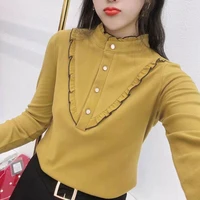 autumn winter new fashion slim and warm double sided german velvet shirt long sleeve solid color button casual shirt for women