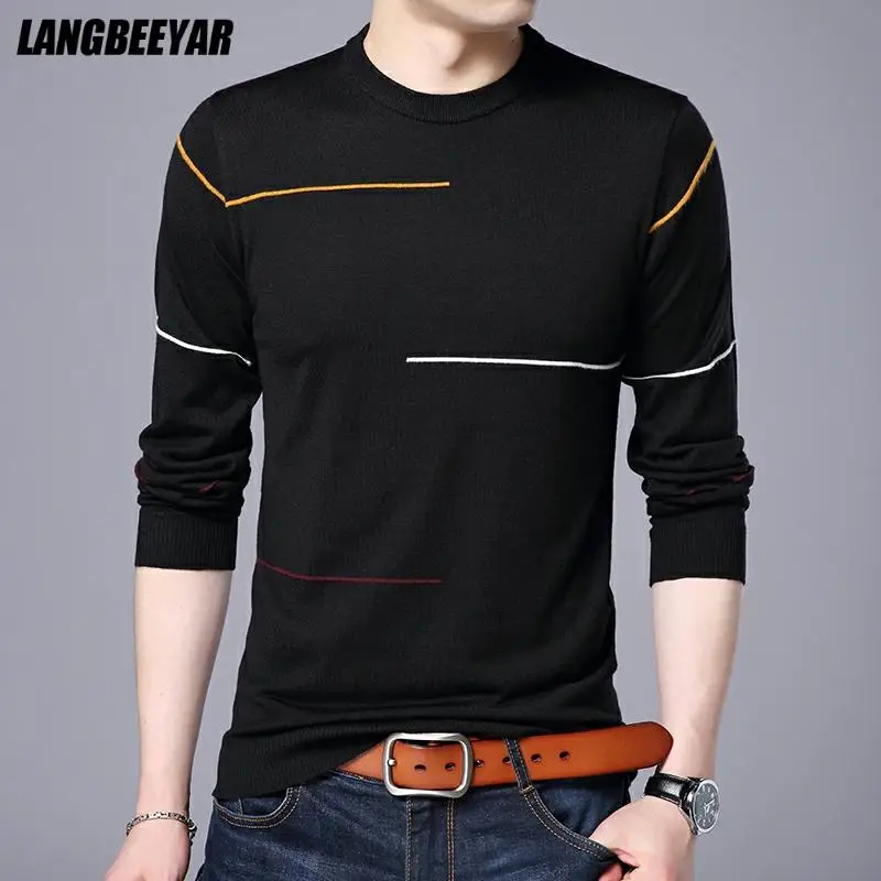 

Top Quality New Brand Knit Pullover Oneck Fashion Plain Striped Sweater Mens Autum Winter Woolen Casual Jumper Men Clothing