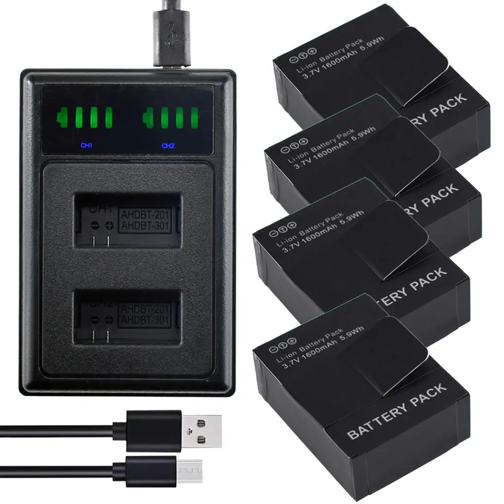Аккумулятор AHDBT-301 4 шт. двойное зарядное устройство USB со светодиодной подсветкой