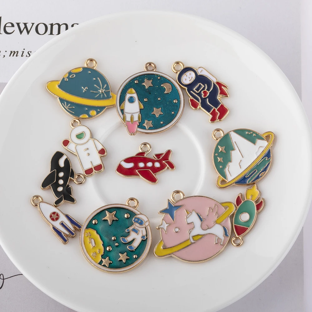 10 шт. эмалевые Подвески в виде милой звезды планеты ракеты изысканный синий кулон
