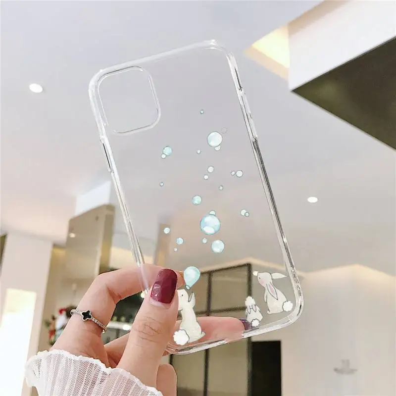 

Cute Balloon rabbit Elephant Phone Case Transparent for iPhone 6 7 8 11 12 s mini pro X XS XR MAX Plus SE cover funda shell