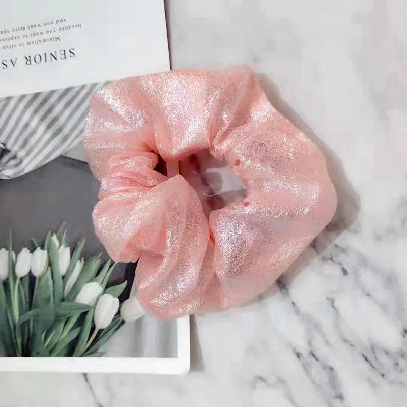pink2 Новые женские фантастические блестящие резинки из органзы для больших волос, однотонные простые резинки для волос, винтажные резинки для волос в богемном стиле - Цвет: pink2