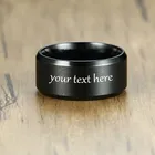 Мужское черное кольцо Cutsom из нержавеющей стали, простые свадебные бренды, 10 мм, индивидуальный текст, логотип, большой размер