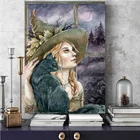 Алмазная мозаика с черной кошкой ведьмой, полноразмерная картина 5d сделай сам из круглых страз, вышивка на заказ, для творчества, A1804