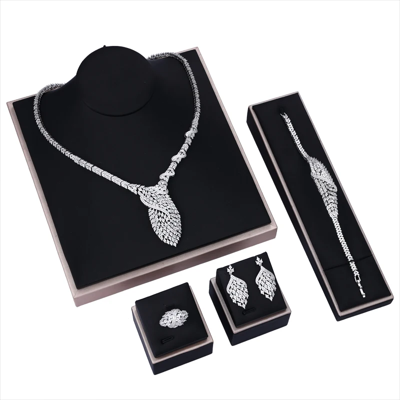 

Luxury Wedding Jewelry Nigerian Design Cubic Zirconia Large Bridal Choker Necklace Earrings Sets For Women bijoux