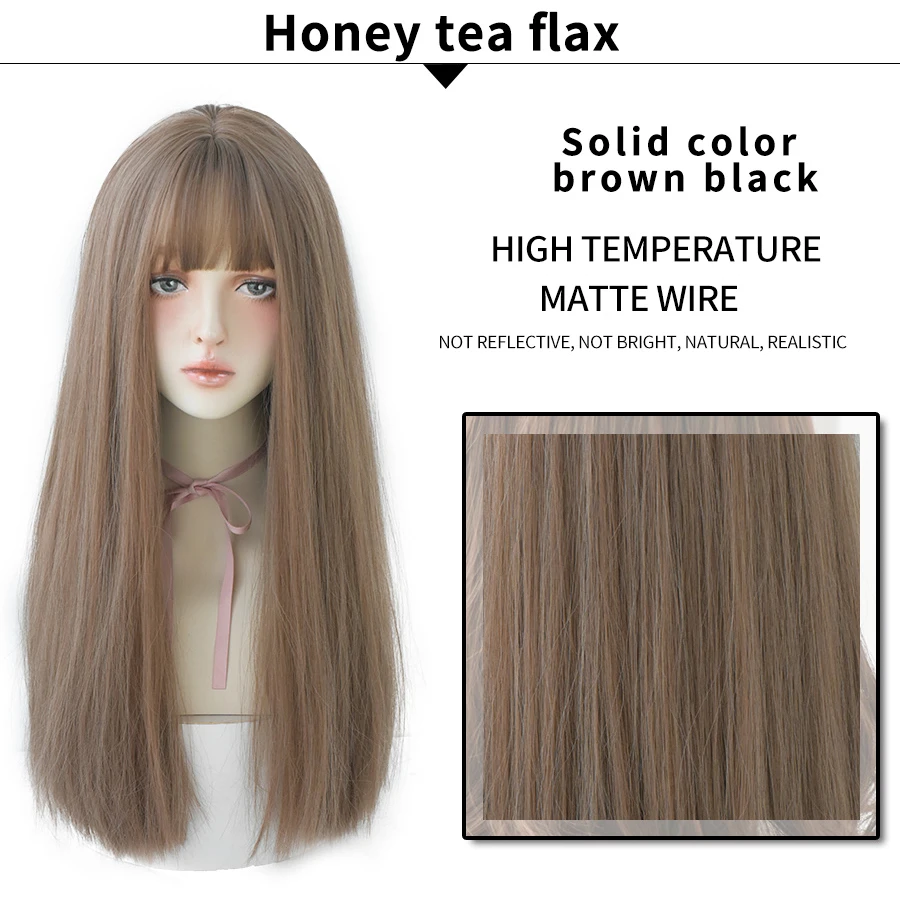 7JHHWIGS Long Straight Synthetic Light Brown Wigs With Bang For Women Heat-Resistant Daily Use Hair Hot Sell Wholesale - купить по