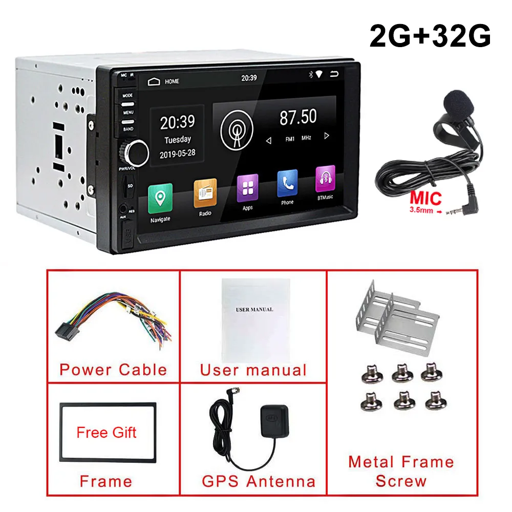 ROM 2G 32G 2din Android 9,0 Автомобильная стерео 2G ram 32G rom Авторадио gps навигация " 1024x600 зеркальная связь Bluetooth wifi RDS SWC OBD видео-выход - Цвет: ROM 2G 32G