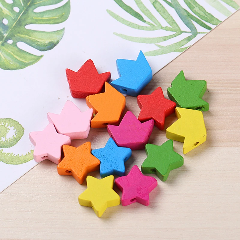 

100pcs Children Educational Toys Wooden Stars Shaped Cartoon Multicolor Beads Handmade Accessoriess For DIY Craft Jewelry Making