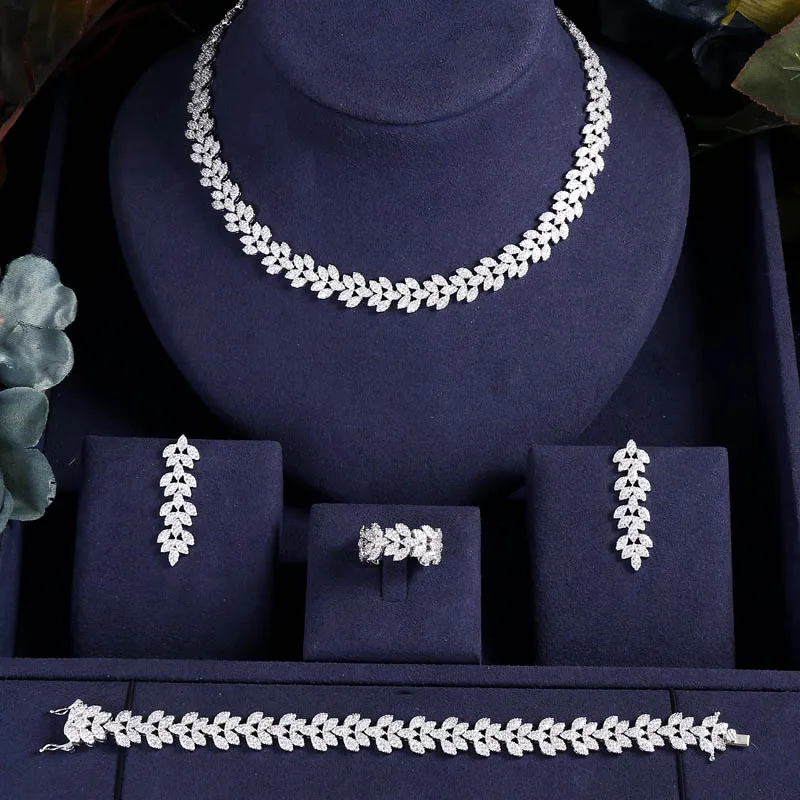 JaneKelly роскошный Искрящийся Блестящий кубический циркон серьги капли ожерелье