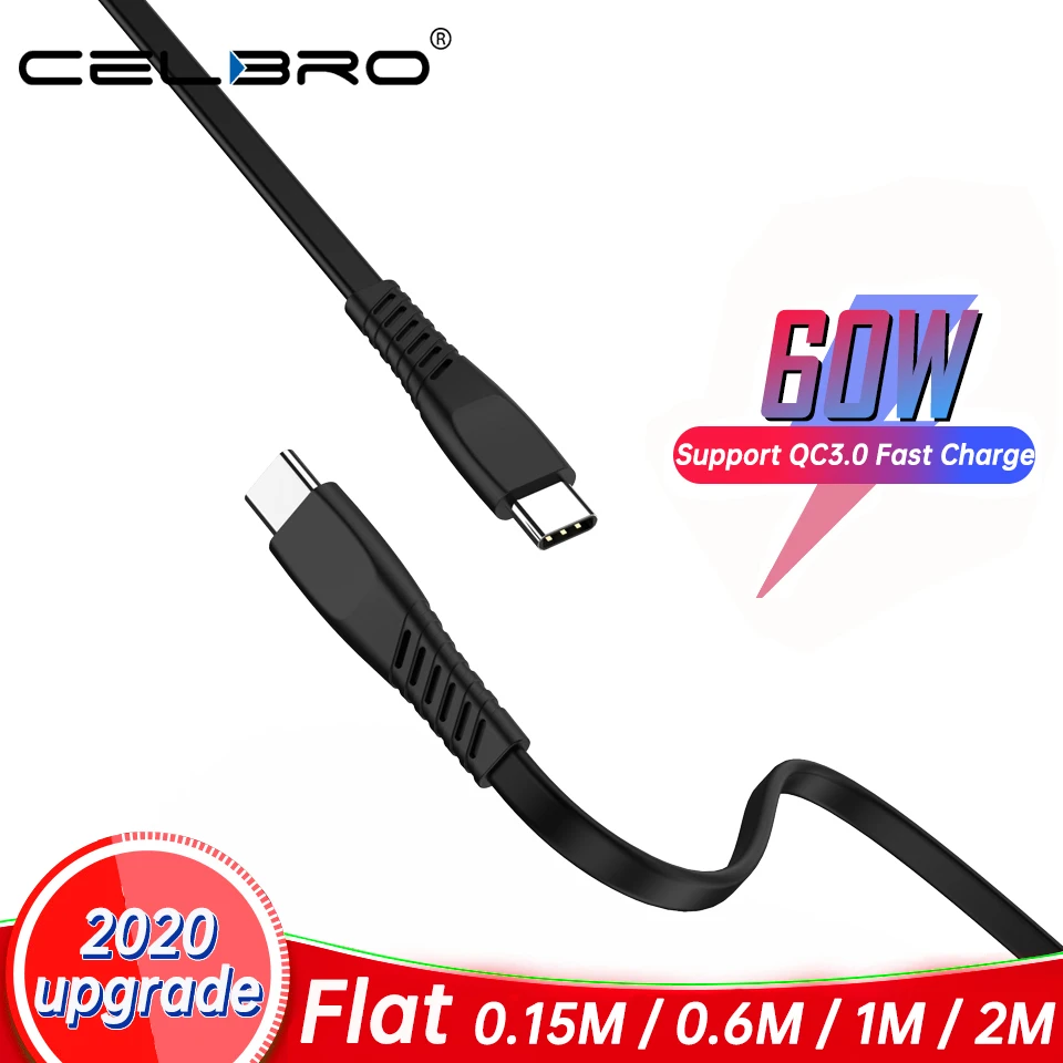 Плоский Pd кабель 60 Вт Usb C к для быстрой зарядки 3 0 Ipad Pro Samsung S20 Note 10 Google Pixel 4a 3a Type Usbc