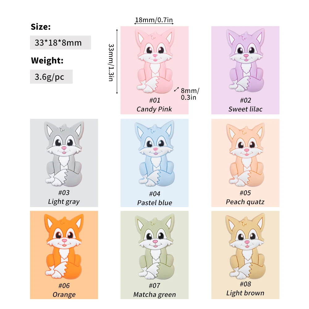 Sunrony-Cuentas de silicona de animales de zorro para chupete, cuentas de silicona para dentici&oacute;n, sin comida, BPA, 10 Uds.-4