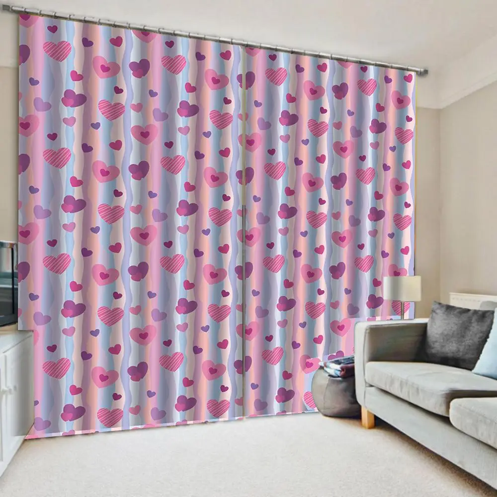 

Luxury Blackout 3D Window Curtains For Living Room Bedroom Customized size pink curtains heart curtain