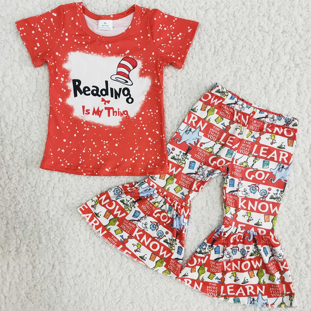 

New Fashion Kids Girls Clothing Short Sleeve T-shirt Bell Pants Sets Spring Cute Baby Girls Clothes Boutique Outfits Wholesale
