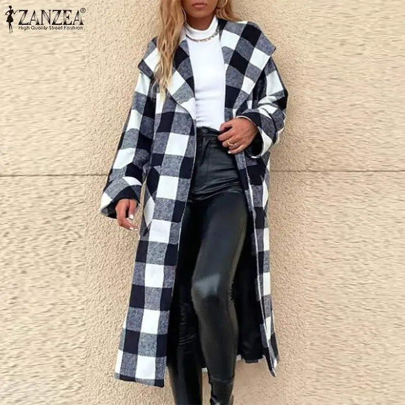 

Female OL Casual Shirt Oversized Chemise ZANZEA Fashion Long Blouse Women Vintage Plaid Check Tops 2022 Autumn Open Front Blusas