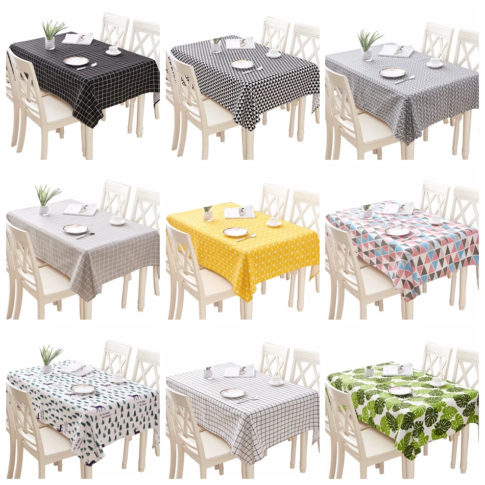 Скатерть для обеденного стола желтая серая черная клетчатая полосатая Льняная
