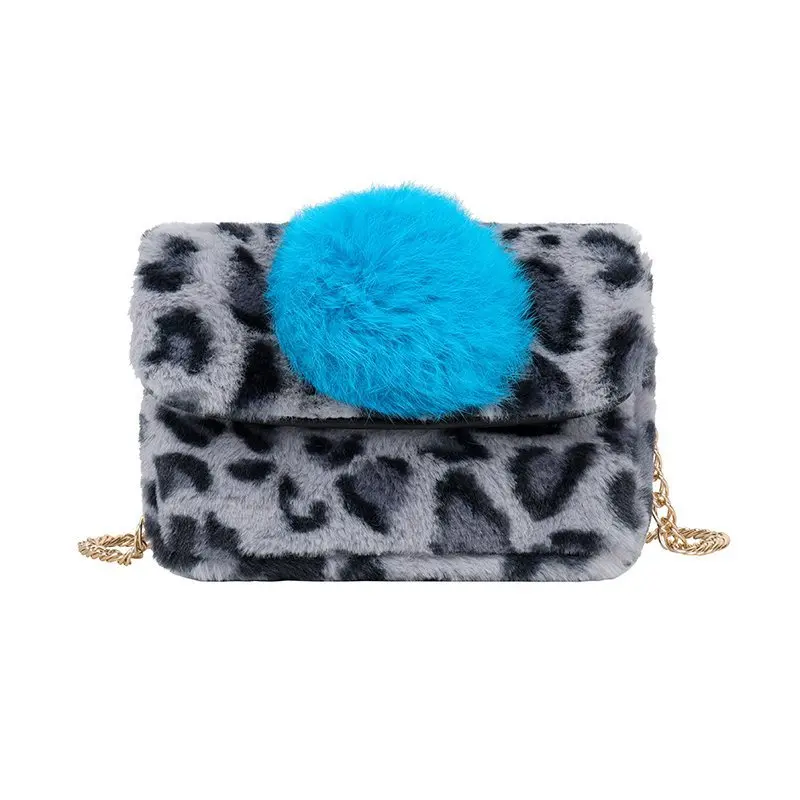 Женская сумка в горошек с леопардовым узором зимняя теплая меховая плюшевая