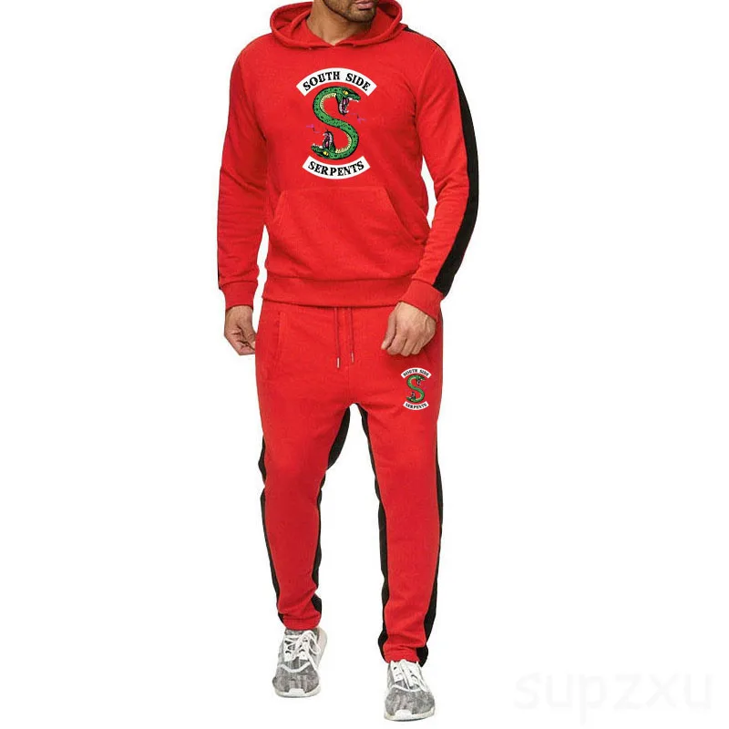 

Autumn and winter hoodies couple sports suit men/women Patchwork hoodies + trousers print snake Harajuku print south snake girls