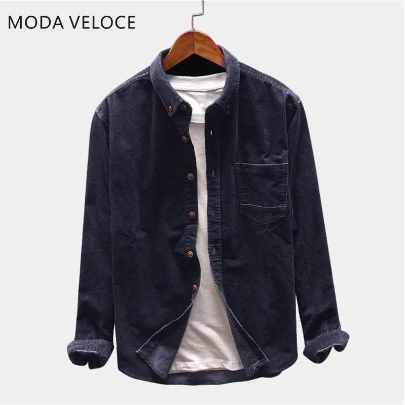 MODA VELOCE Flannel Shirt Men  Long Sleeve Shirt Men Winter 4 Colors Corduroy Hip Hop Blouse