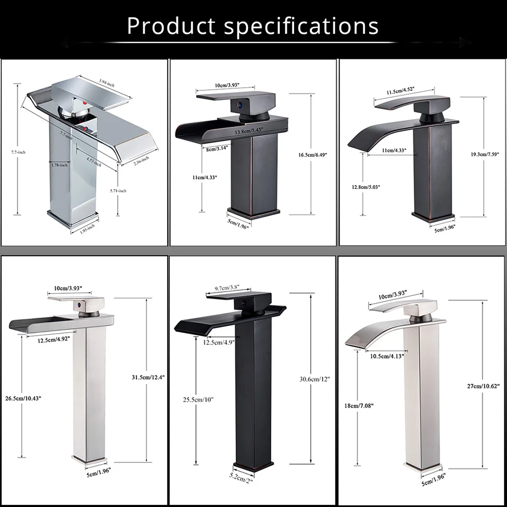 

Rozin Waterfall Bathroom Sink Faucet Deck Mount Hot Cold Water Basin Mixer Taps Polished Chrome Lavatory Sink Tap