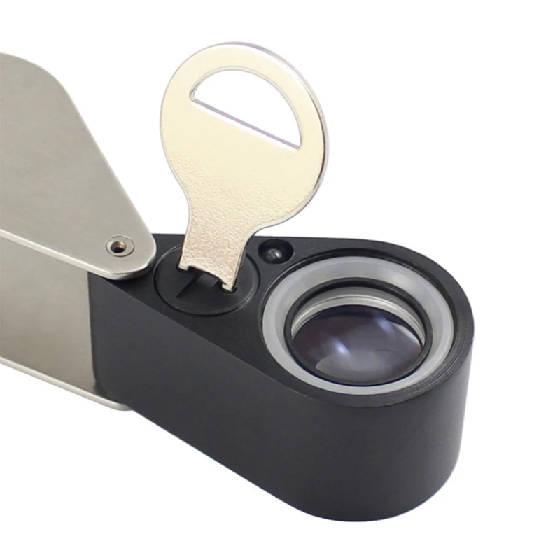 

W0YD 10X Foldable Jewelry Magnifier 6 LED Metal Magnifying Glass 7 UV Money Detector Lamp Optical Glass Lens Antique Loupe