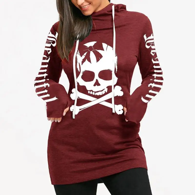 

Plus Size 2020 Fashion Graphic Hoodies for Women Long Sleeve Skull Print Women Clothing Casual Street Pocket Hoodies Arco Iris
