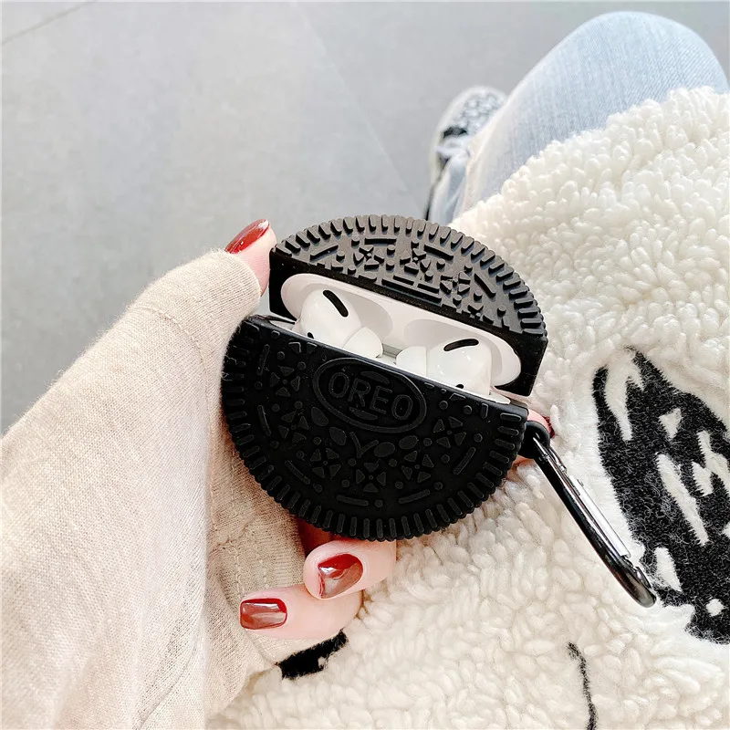 Силиконовый чехол для наушников Airpods 1/2/pro с 3d-рисунком клубники и печенья |