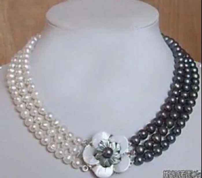 

Ожерелье из натурального жемчуга Akoya 17-19 ''AA, колье из белого и черного пресноводного жемчуга, 3 ряда, 7-8 мм