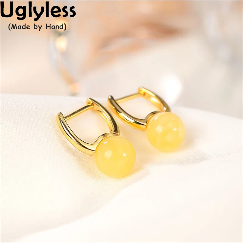 

Uglyless Nature Gemstone Chicken Oil Amber Beeswax Earrings for Women Gold Ear Hoops 925 Silver MIMI Amber Earrings Vogue Bijoux