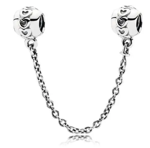

Genuine 925 Sterling Silver Charm Love Heart Connection Safety Chain Beads Fit Women pandora Bracelet & Necklace Diy Jewelry