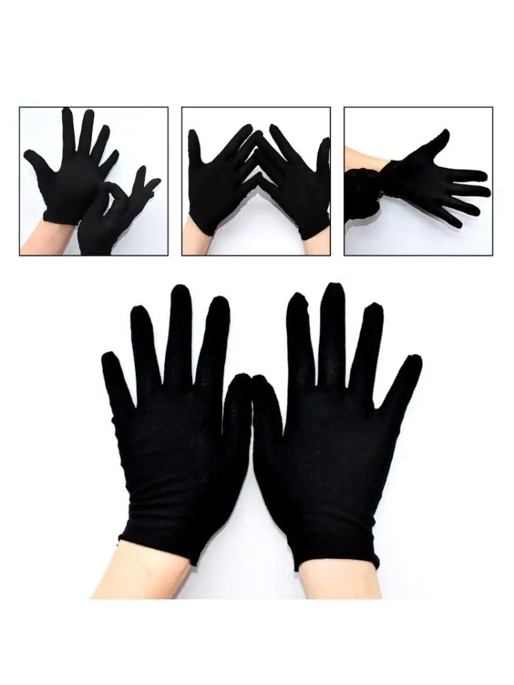 

12 пар, черные хлопковые рабочие перчатки с закрытыми пальцами, защитные эластичные рукавицы Q0KE