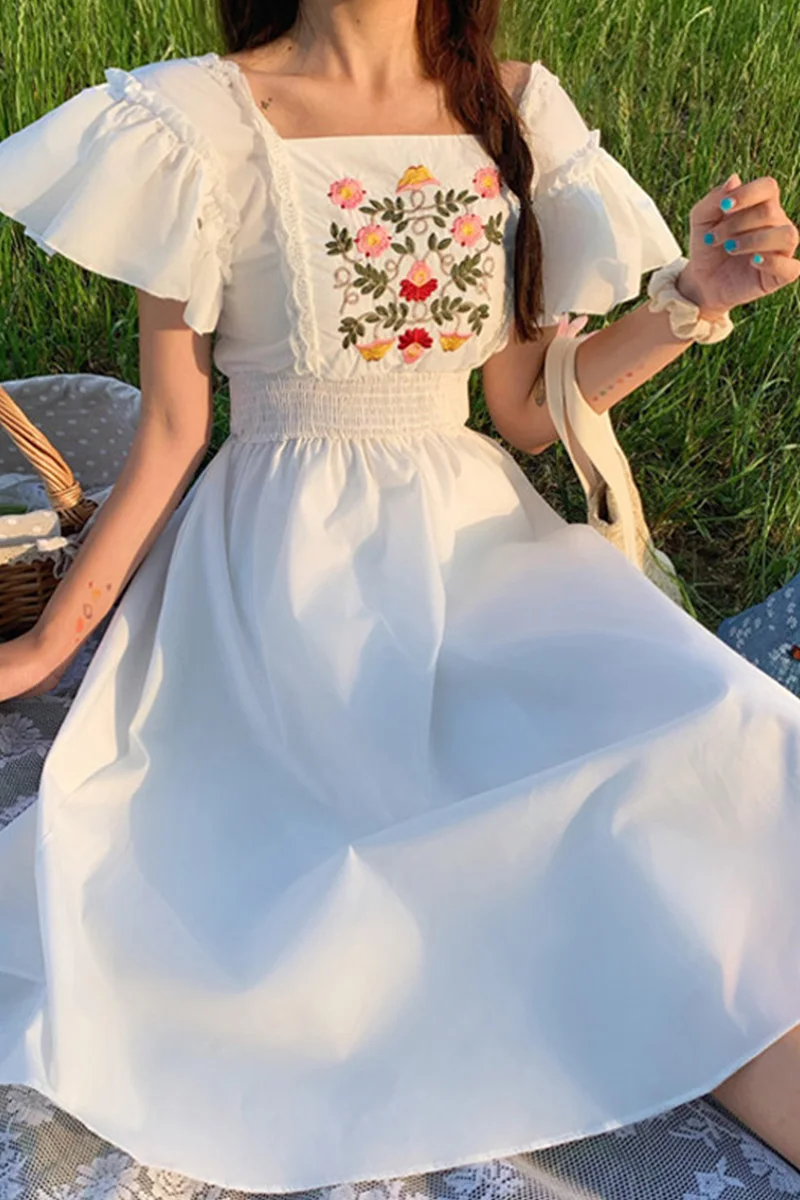 

Dresses for Women Summer Skirt 2021 Spring New Korean Style Sweet French Square Collar Flying Sleeve Dress for Women Dresses