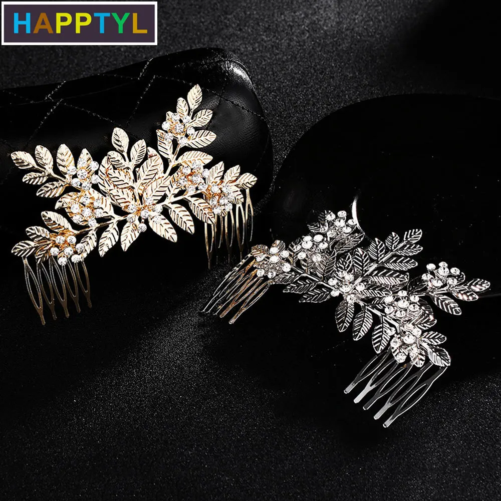 HAPPTYL 1 шт розовый золотой гребень для волос невесты заколка-стразы листья